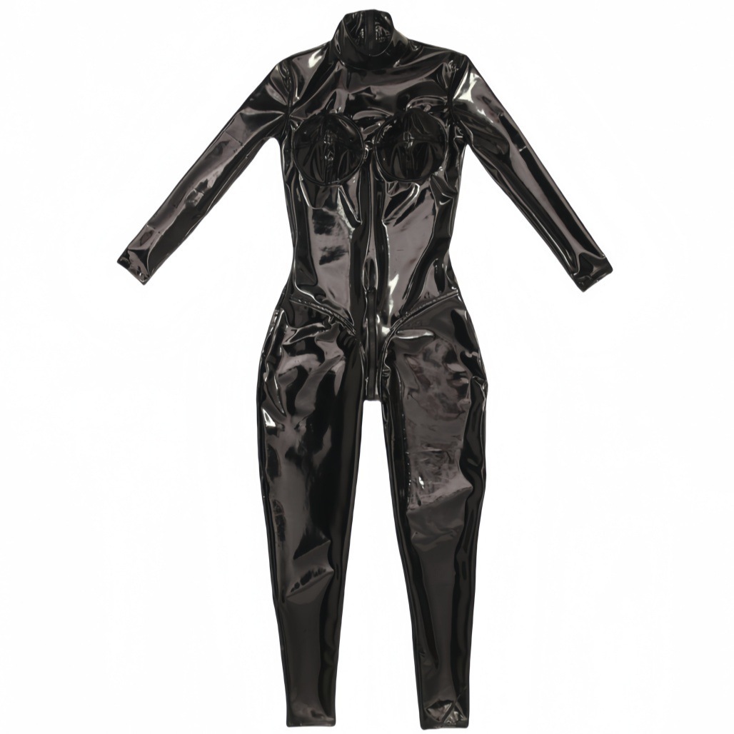 Women Sexy Black Shiny PU Leat - Anime Cosplay Bodysuit 评论和价格