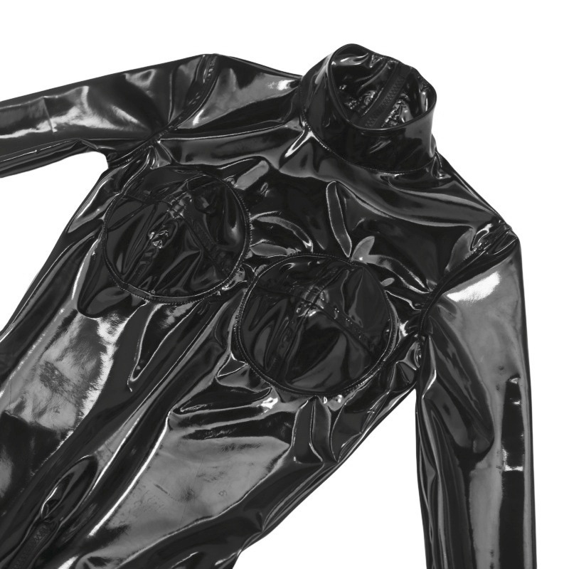 Women Sexy Black Shiny PU Leat - Anime Cosplay Bodysuit 评论和价格